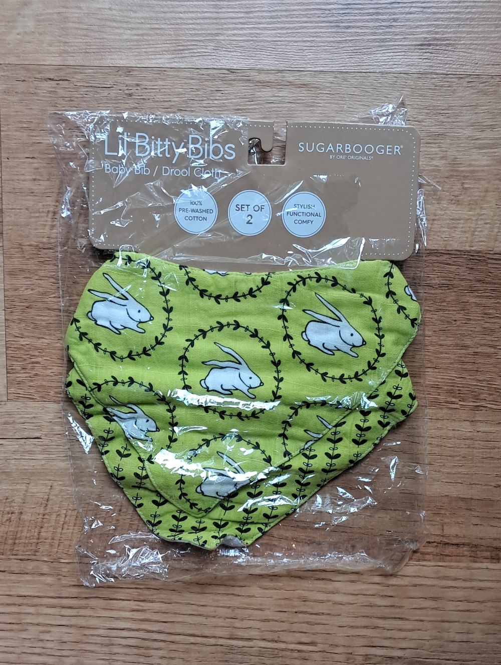Sugarbooger Lil Bitry Bibs Lime Bunny Print Baby Bibs - Set of 2